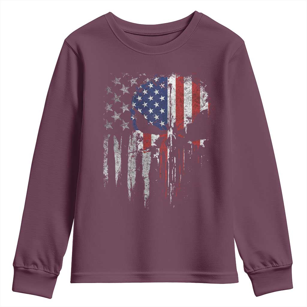 Funny 4th Of July Vintage American Flag Skull Skeleton Youth Sweatshirt - Wonder Print Shop