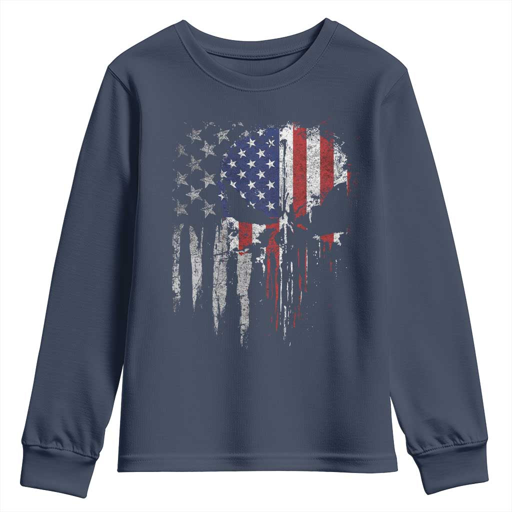 Funny 4th Of July Vintage American Flag Skull Skeleton Youth Sweatshirt - Wonder Print Shop