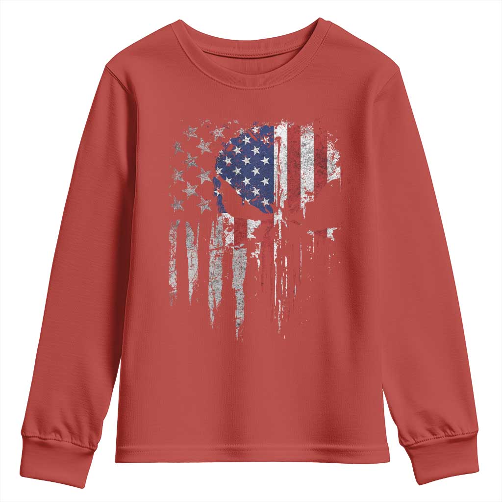 Funny 4th Of July Vintage American Flag Skull Skeleton Youth Sweatshirt - Wonder Print Shop