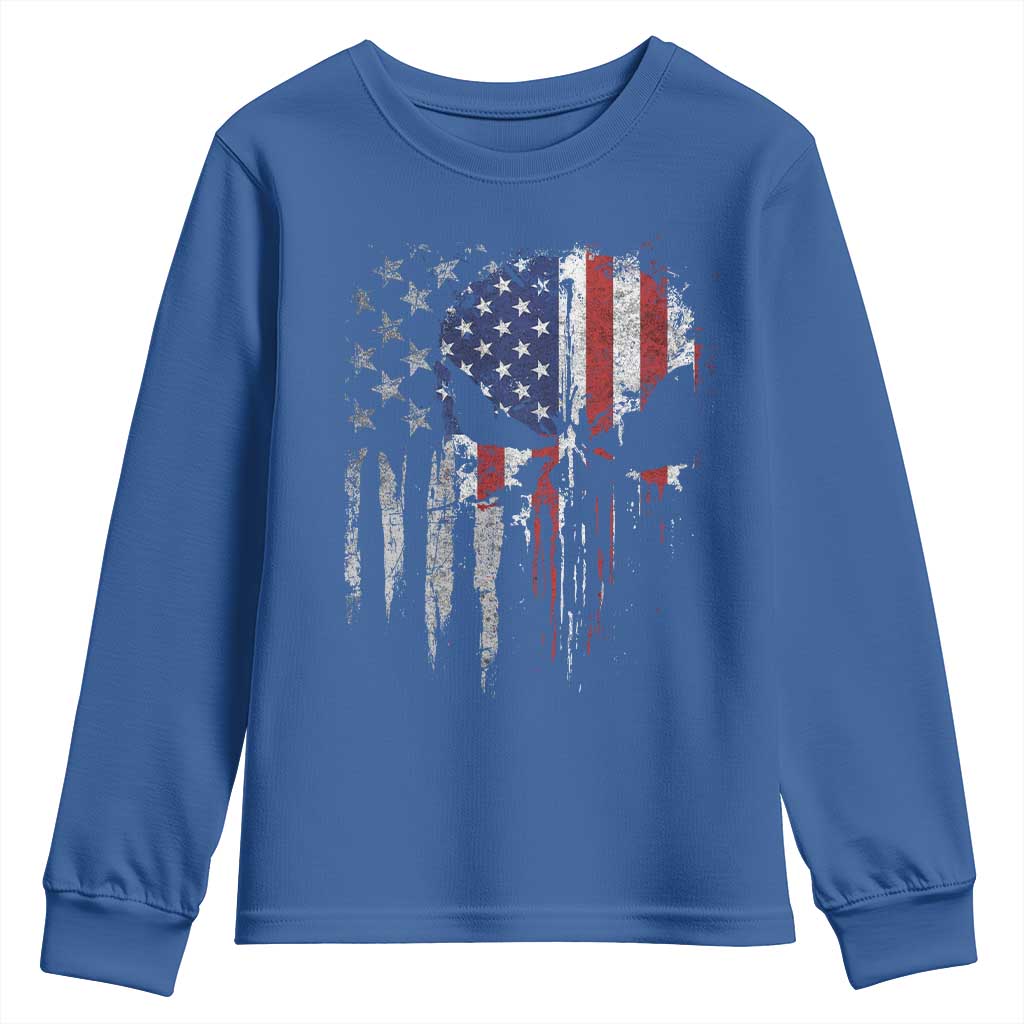 Funny 4th Of July Vintage American Flag Skull Skeleton Youth Sweatshirt - Wonder Print Shop