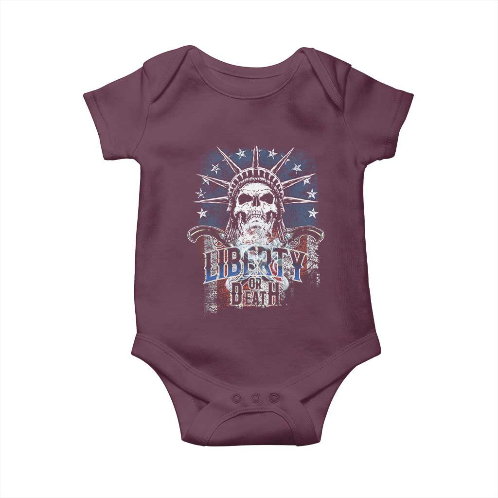 4th Of July Liberty Or Death Baby Onesie Statue Of Liberty Skull  American Flag - Wonder Print Shop