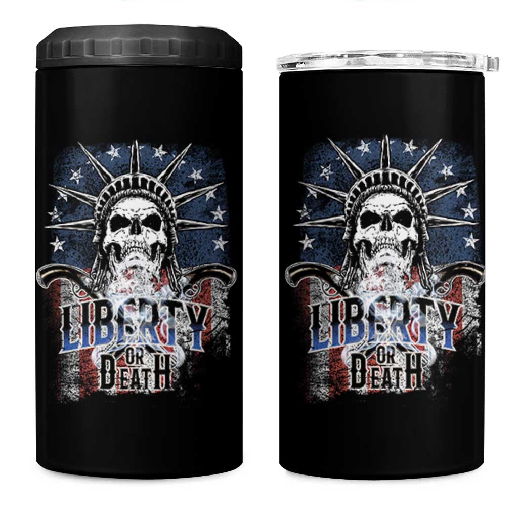 4th Of July Liberty Or Death 4 in 1 Can Cooler Tumbler Statue Of Liberty Skull  American Flag - Wonder Print Shop