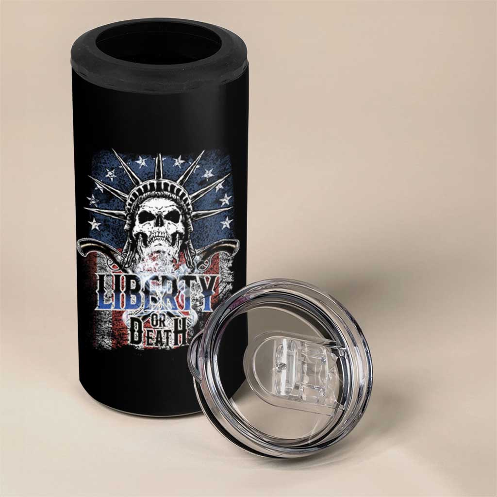 4th Of July Liberty Or Death 4 in 1 Can Cooler Tumbler Statue Of Liberty Skull  American Flag - Wonder Print Shop