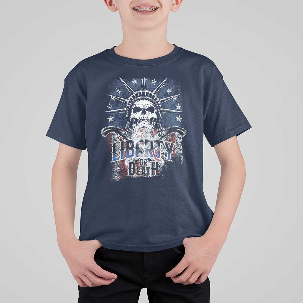 4th Of July Liberty Or Death T Shirt For Kid Statue Of Liberty Skull  American Flag - Wonder Print Shop