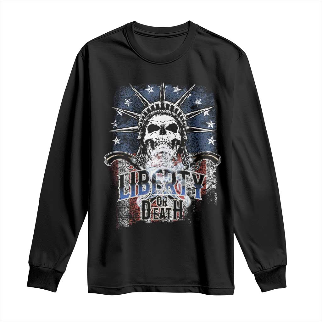 4th Of July Liberty Or Death Long Sleeve Shirt Statue Of Liberty Skull  American Flag - Wonder Print Shop