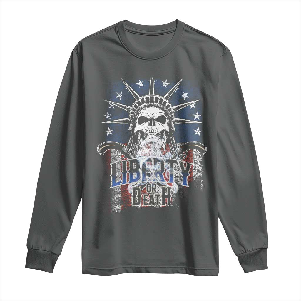 4th Of July Liberty Or Death Long Sleeve Shirt Statue Of Liberty Skull  American Flag - Wonder Print Shop