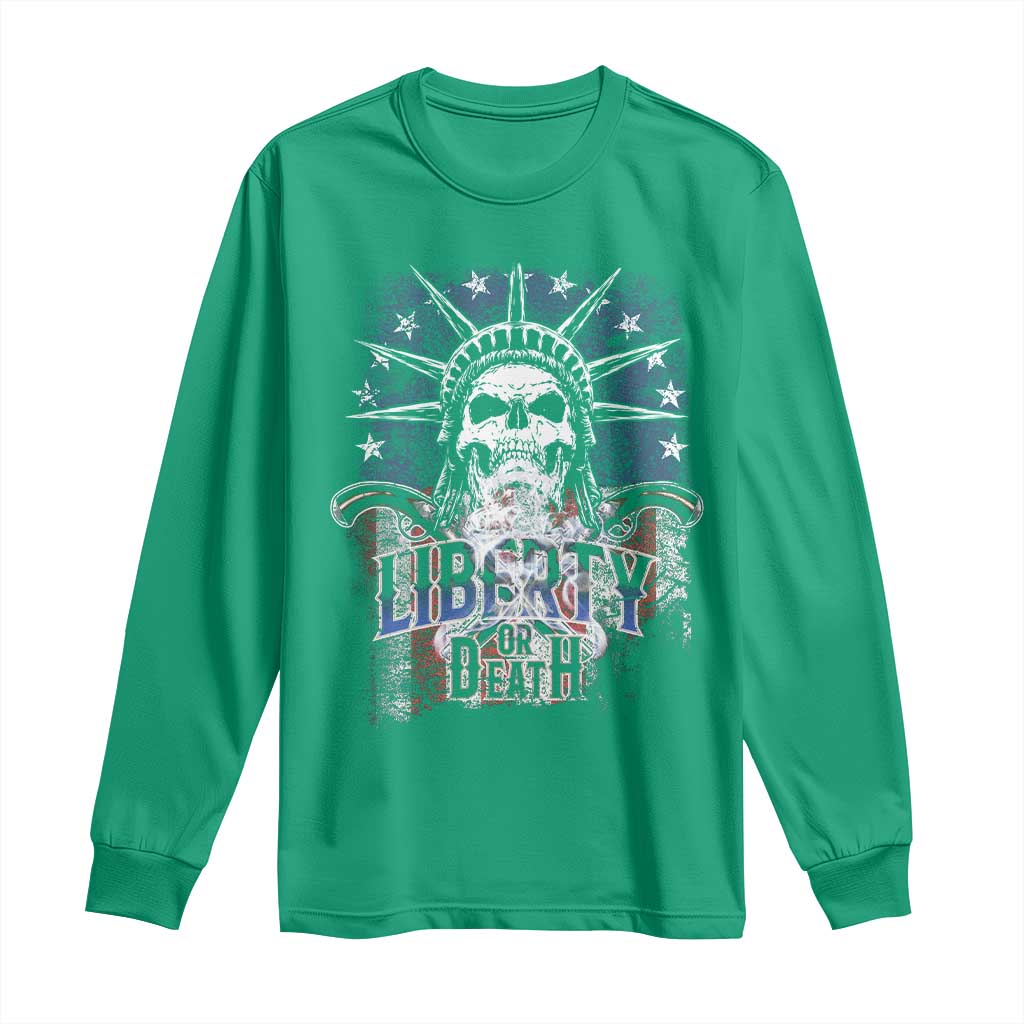 4th Of July Liberty Or Death Long Sleeve Shirt Statue Of Liberty Skull  American Flag - Wonder Print Shop