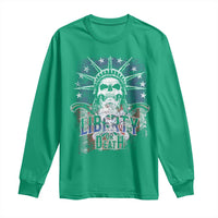 4th Of July Liberty Or Death Long Sleeve Shirt Statue Of Liberty Skull  American Flag - Wonder Print Shop
