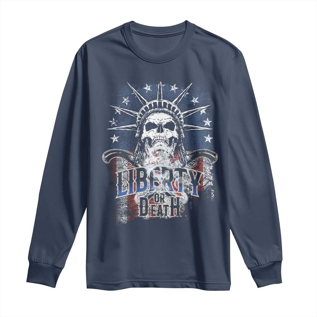 4th Of July Liberty Or Death Long Sleeve Shirt Statue Of Liberty Skull  American Flag - Wonder Print Shop