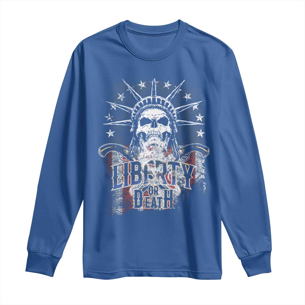 4th Of July Liberty Or Death Long Sleeve Shirt Statue Of Liberty Skull  American Flag - Wonder Print Shop