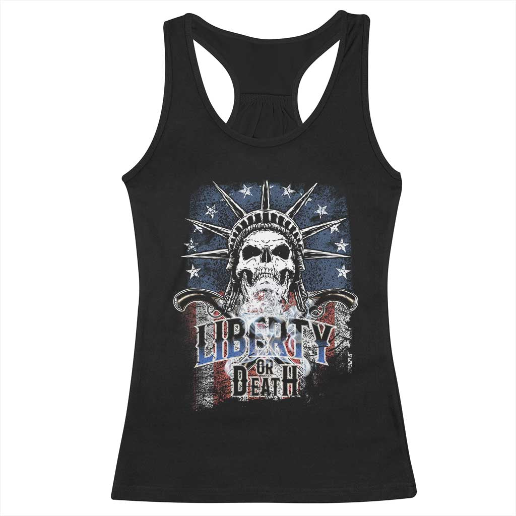 4th Of July Liberty Or Death Racerback Tank Top Statue Of Liberty Skull  American Flag - Wonder Print Shop