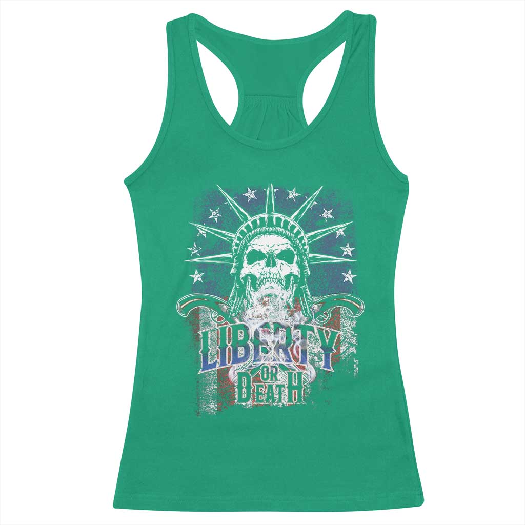 4th Of July Liberty Or Death Racerback Tank Top Statue Of Liberty Skull  American Flag - Wonder Print Shop