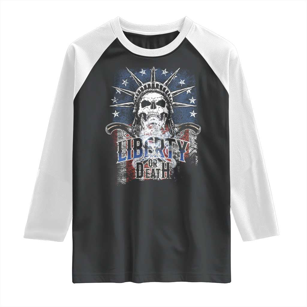 4th Of July Liberty Or Death Raglan Shirt Statue Of Liberty Skull  American Flag - Wonder Print Shop