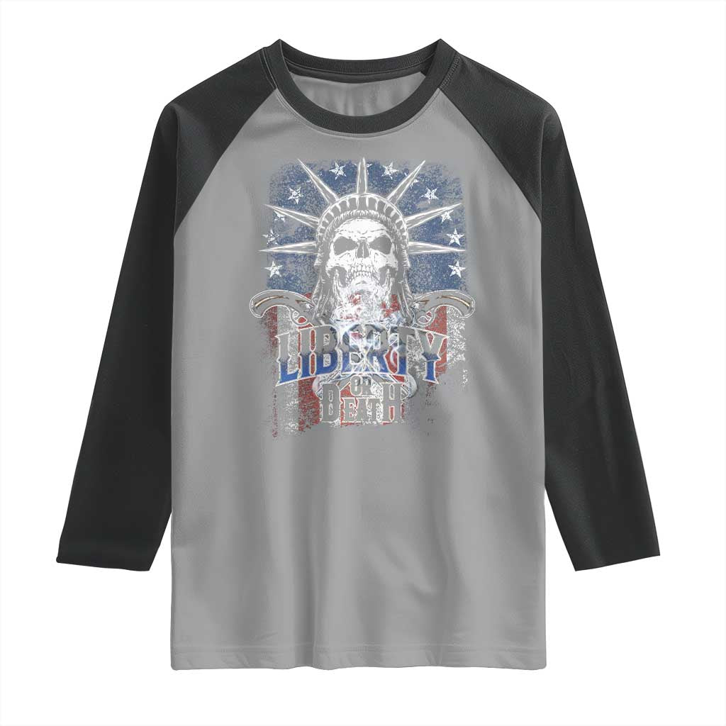 4th Of July Liberty Or Death Raglan Shirt Statue Of Liberty Skull  American Flag - Wonder Print Shop
