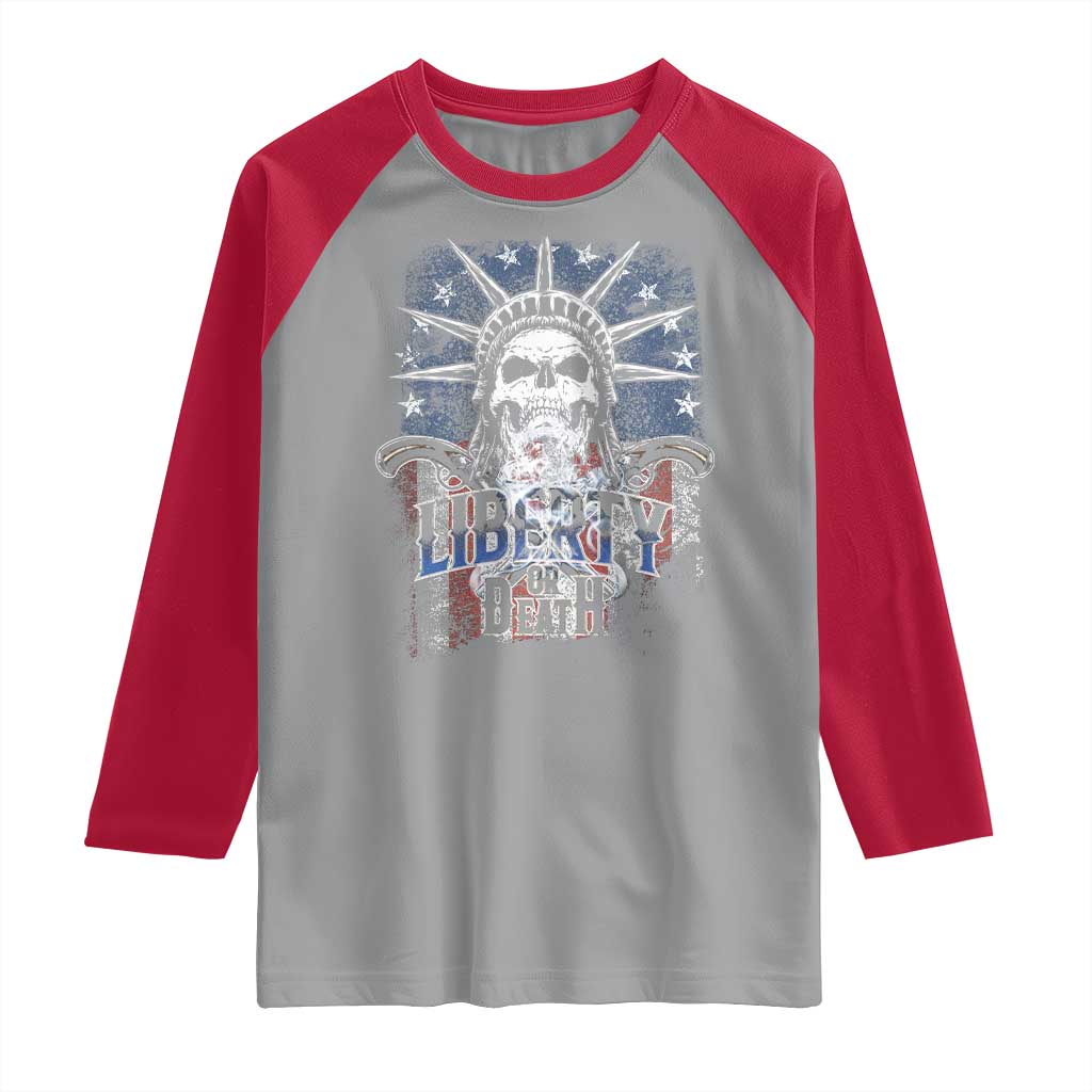 4th Of July Liberty Or Death Raglan Shirt Statue Of Liberty Skull  American Flag - Wonder Print Shop