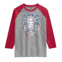 4th Of July Liberty Or Death Raglan Shirt Statue Of Liberty Skull  American Flag - Wonder Print Shop