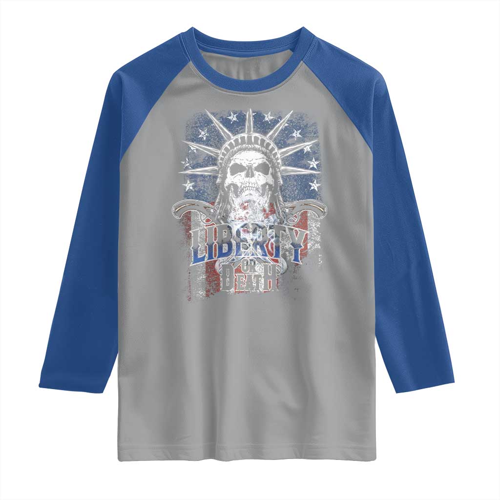 4th Of July Liberty Or Death Raglan Shirt Statue Of Liberty Skull  American Flag - Wonder Print Shop