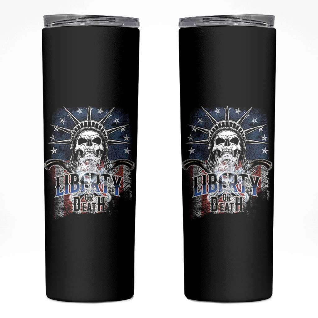 4th Of July Liberty Or Death Skinny Tumbler Statue Of Liberty Skull  American Flag - Wonder Print Shop