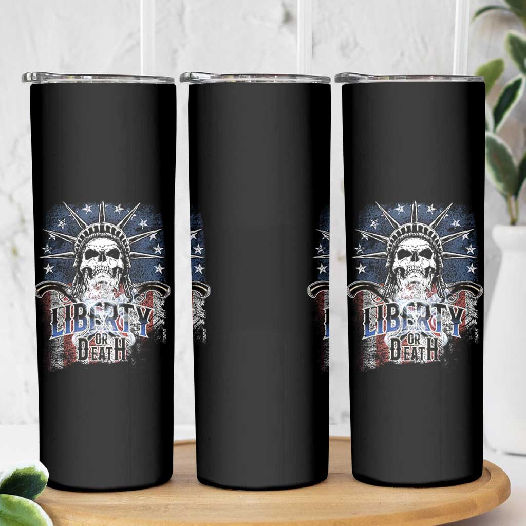 4th Of July Liberty Or Death Skinny Tumbler Statue Of Liberty Skull  American Flag - Wonder Print Shop