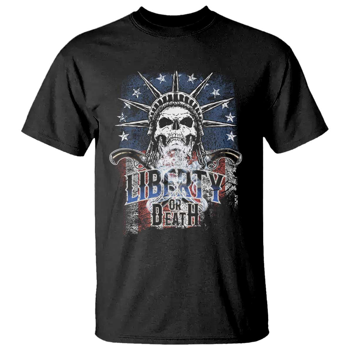 4th Of July Liberty Or Death T Shirt Statue Of Liberty Skull  American Flag - Wonder Print Shop