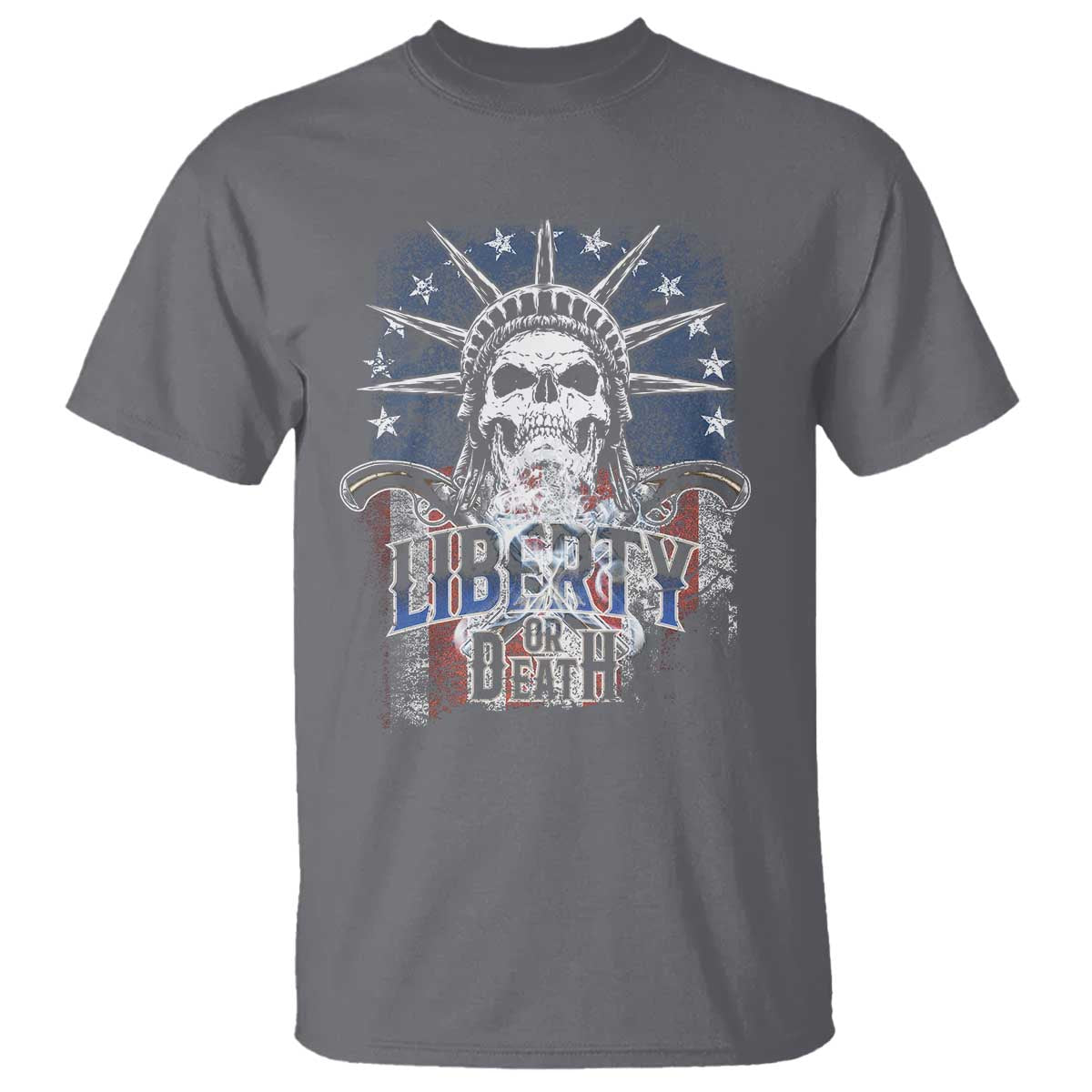 4th Of July Liberty Or Death T Shirt Statue Of Liberty Skull  American Flag - Wonder Print Shop