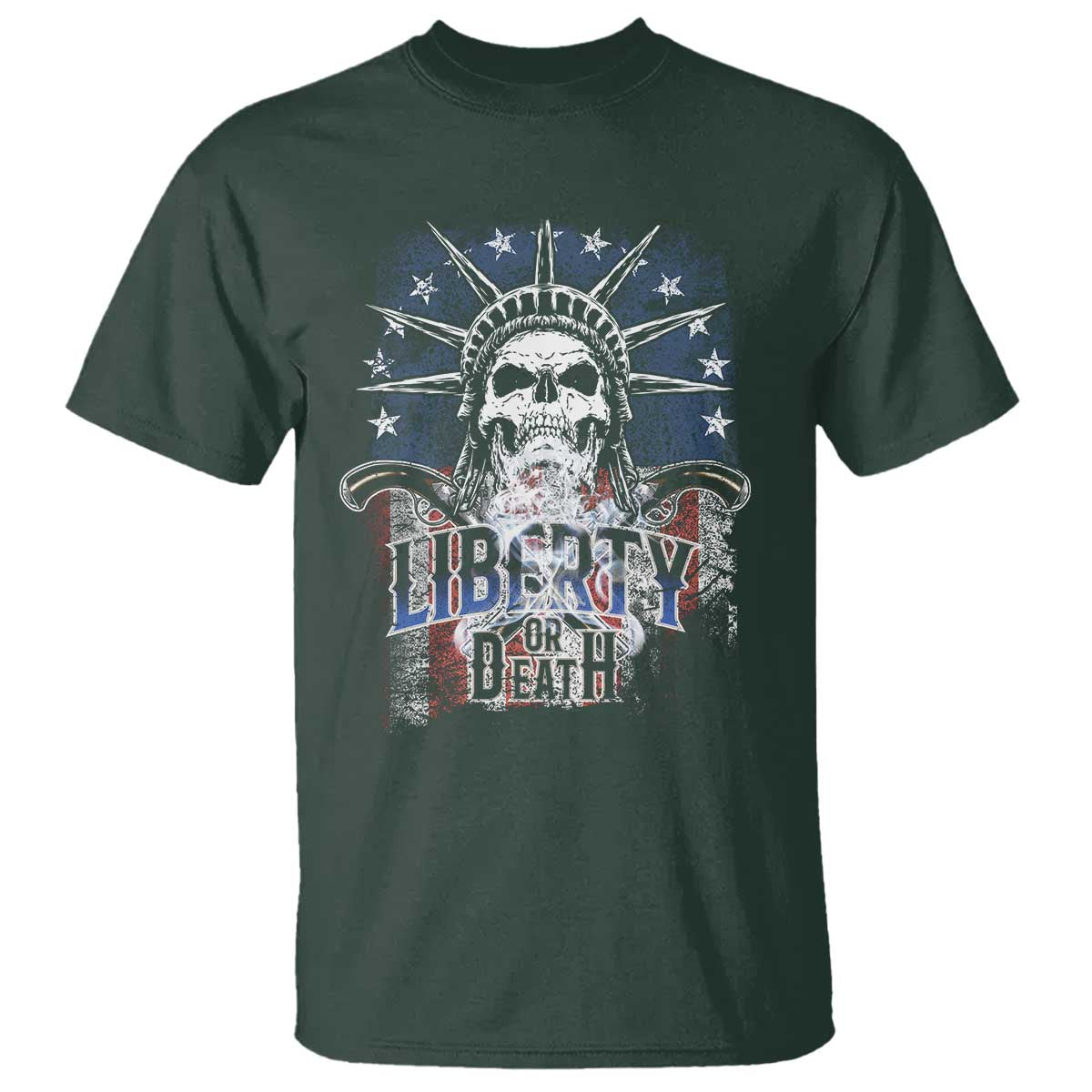 4th Of July Liberty Or Death T Shirt Statue Of Liberty Skull  American Flag - Wonder Print Shop