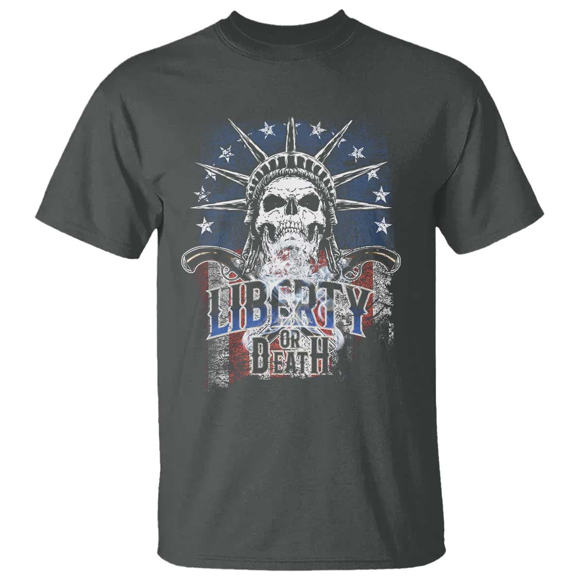 4th Of July Liberty Or Death T Shirt Statue Of Liberty Skull  American Flag - Wonder Print Shop