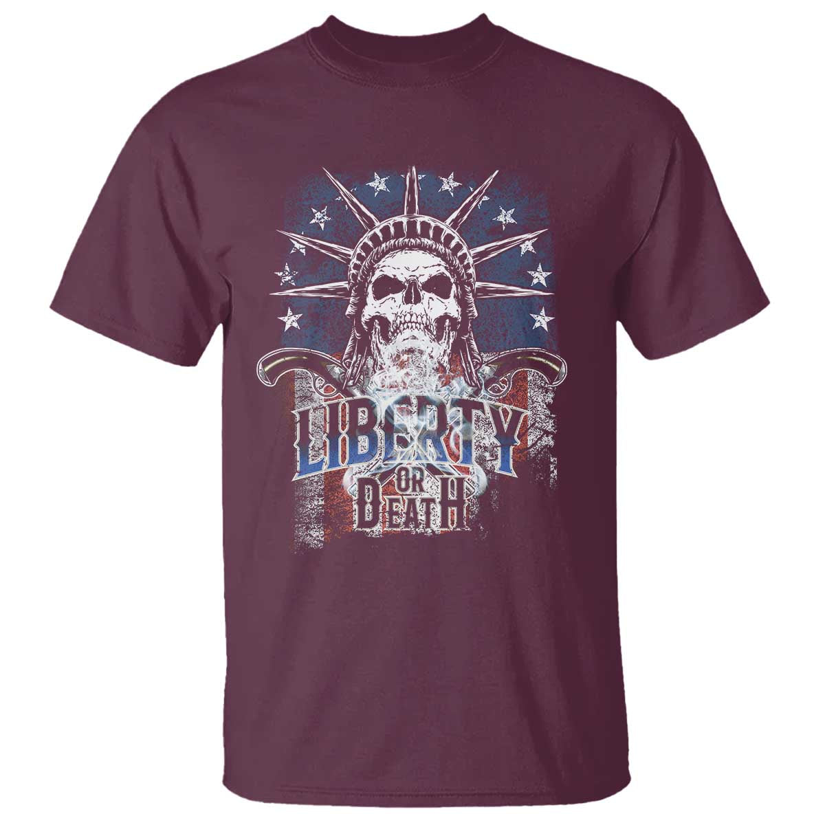 4th Of July Liberty Or Death T Shirt Statue Of Liberty Skull  American Flag - Wonder Print Shop