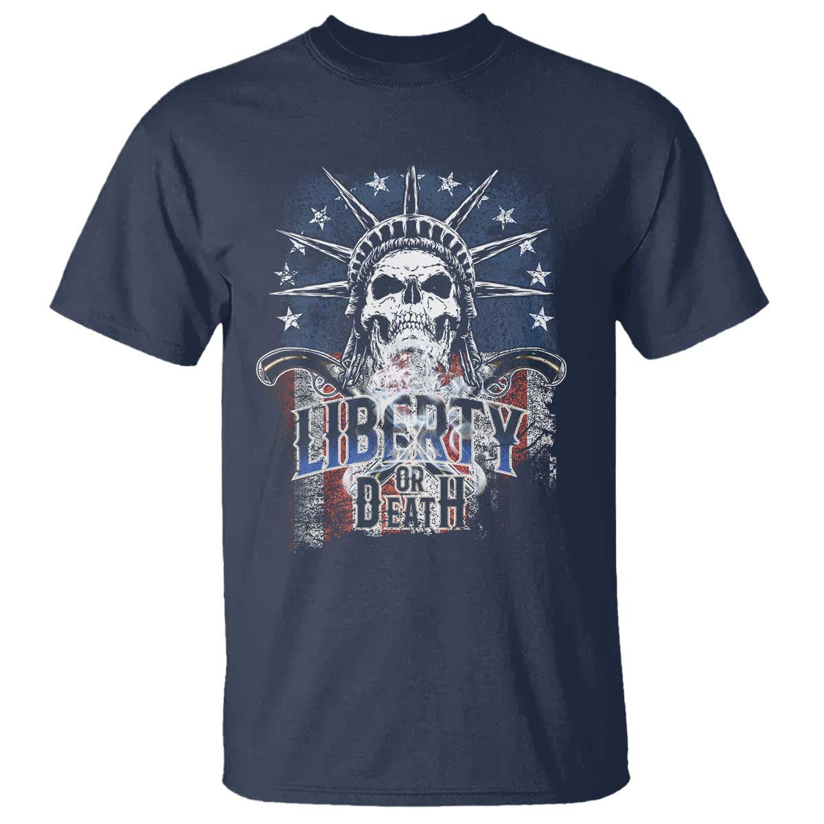 4th Of July Liberty Or Death T Shirt Statue Of Liberty Skull  American Flag - Wonder Print Shop