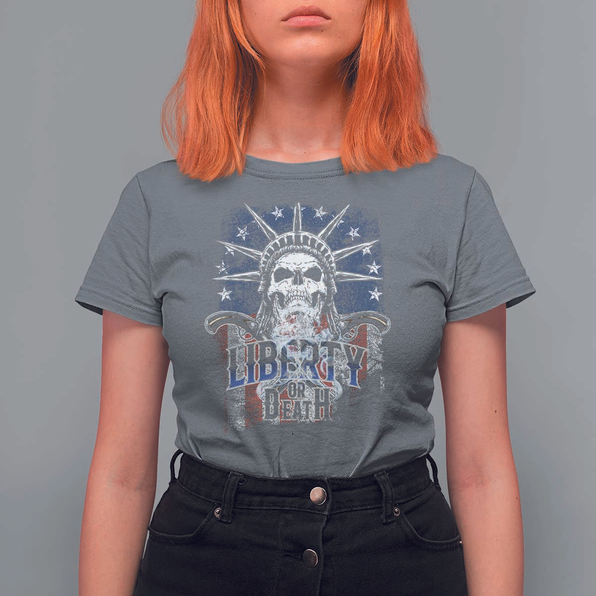 4th Of July Liberty Or Death T Shirt For Women Statue Of Liberty Skull  American Flag - Wonder Print Shop