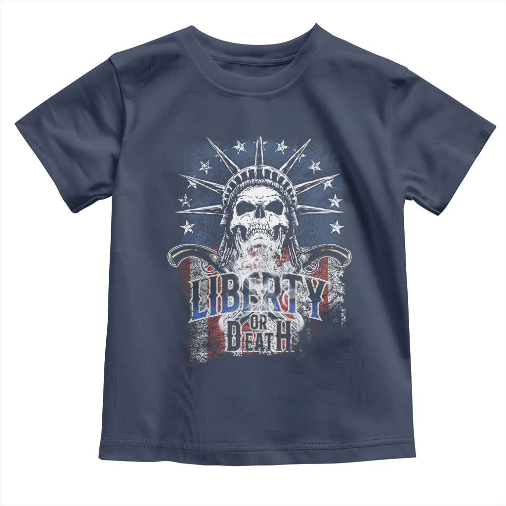 4th Of July Liberty Or Death Toddler T Shirt Statue Of Liberty Skull  American Flag - Wonder Print Shop