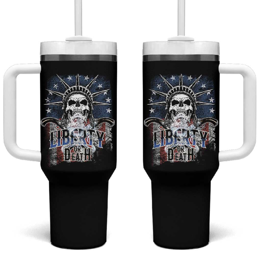 4th Of July Liberty Or Death Tumbler With Handle Statue Of Liberty Skull  American Flag - Wonder Print Shop
