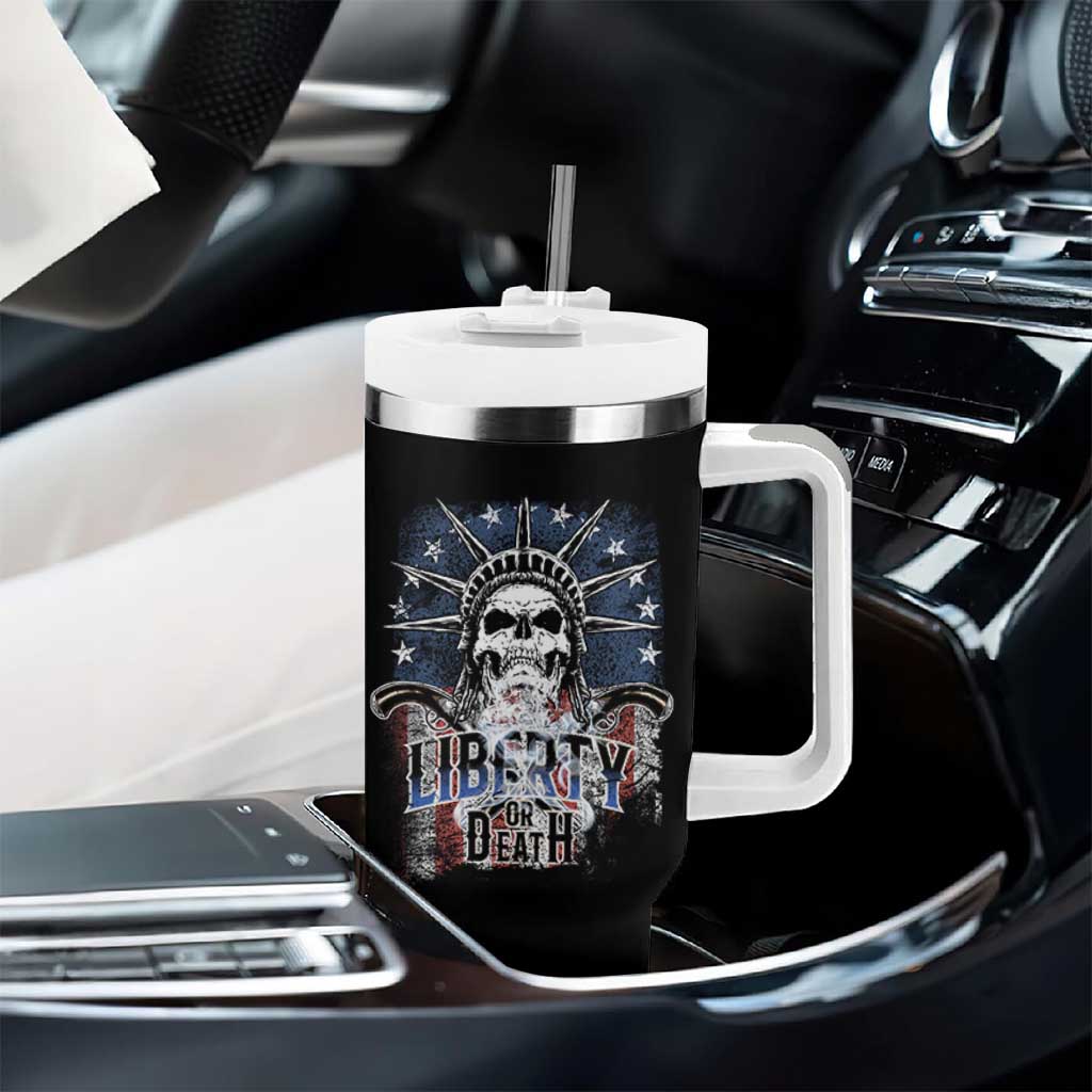 4th Of July Liberty Or Death Tumbler With Handle Statue Of Liberty Skull  American Flag - Wonder Print Shop