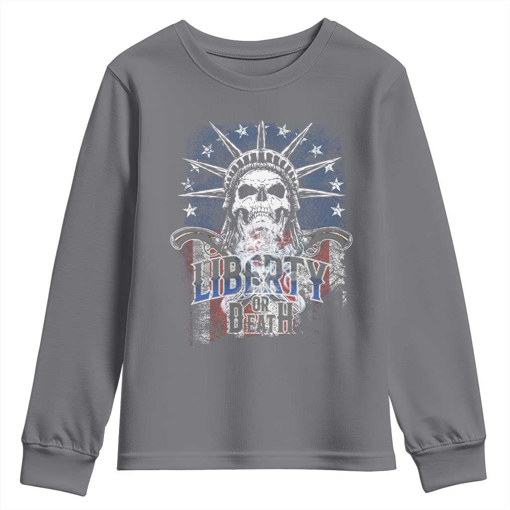 4th Of July Liberty Or Death Youth Sweatshirt Statue Of Liberty Skull  American Flag - Wonder Print Shop