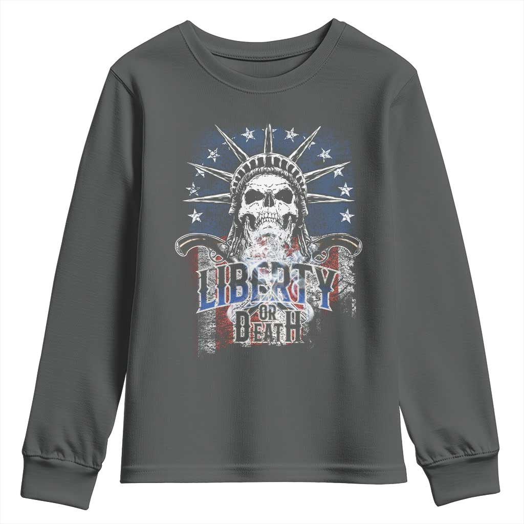 4th Of July Liberty Or Death Youth Sweatshirt Statue Of Liberty Skull  American Flag - Wonder Print Shop