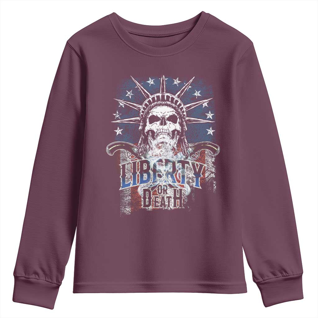 4th Of July Liberty Or Death Youth Sweatshirt Statue Of Liberty Skull  American Flag - Wonder Print Shop