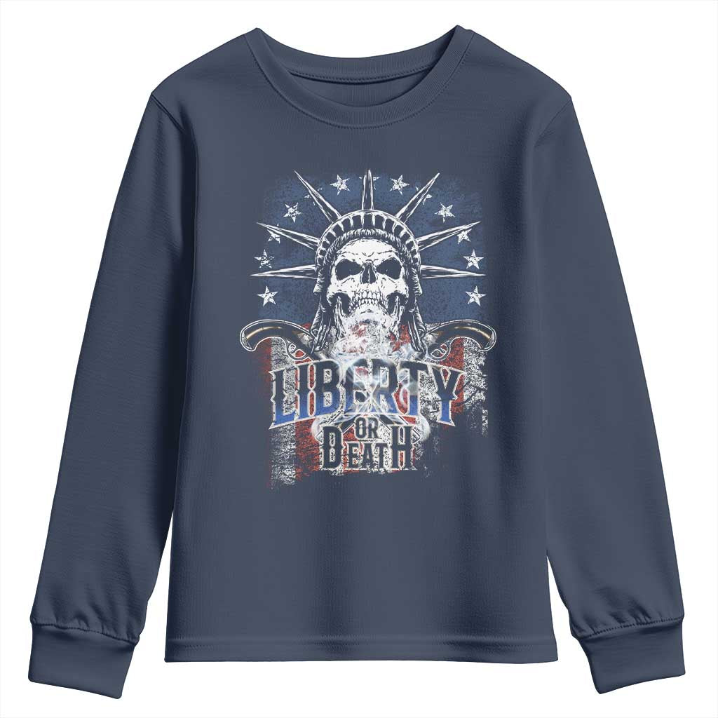4th Of July Liberty Or Death Youth Sweatshirt Statue Of Liberty Skull  American Flag - Wonder Print Shop