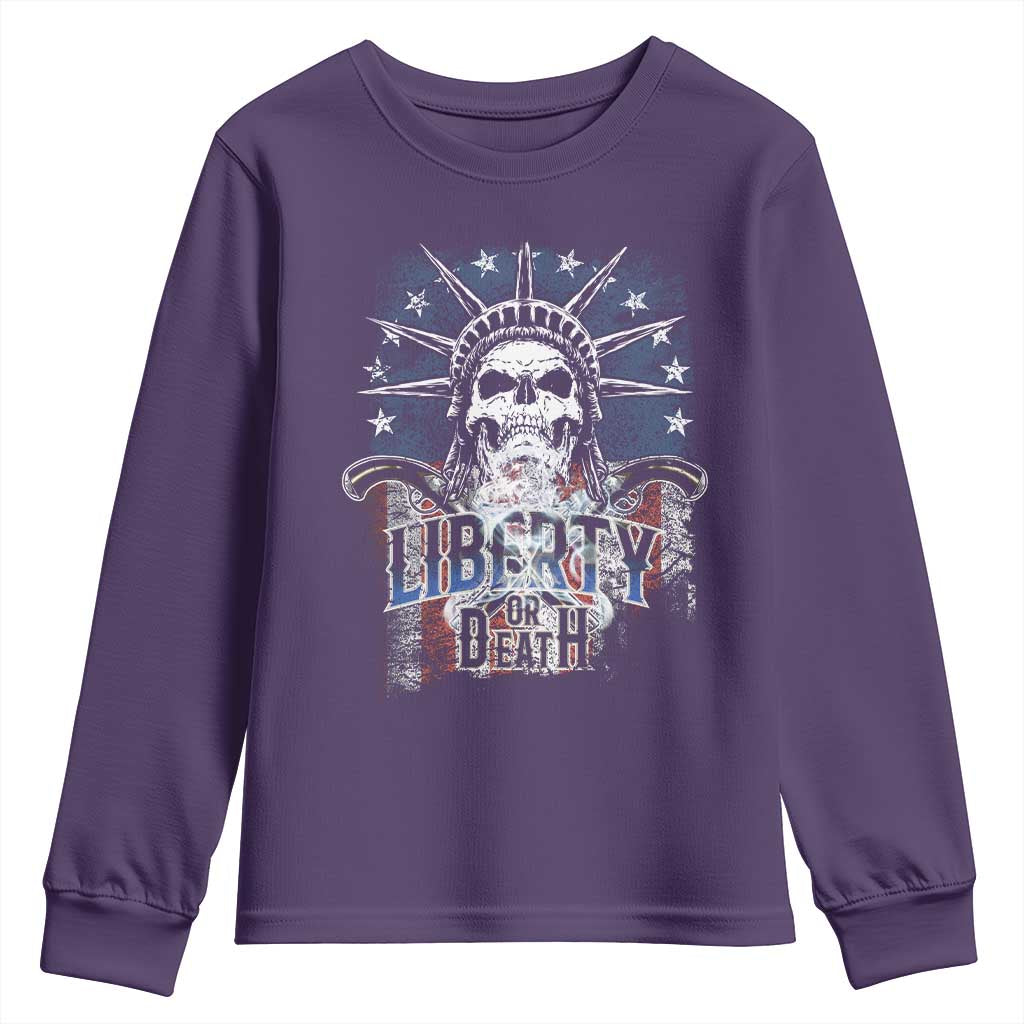 4th Of July Liberty Or Death Youth Sweatshirt Statue Of Liberty Skull  American Flag - Wonder Print Shop