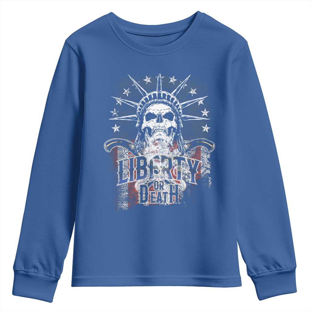 4th Of July Liberty Or Death Youth Sweatshirt Statue Of Liberty Skull  American Flag - Wonder Print Shop