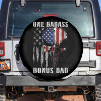 Funny One Badass Bonus Dad Spare Tire Cover Step Dad Fathers Day 4th Of July American Flag Skull - Wonder Print Shop