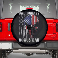 Funny One Badass Bonus Dad Spare Tire Cover Step Dad Fathers Day 4th Of July American Flag Skull - Wonder Print Shop
