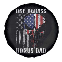 Funny One Badass Bonus Dad Spare Tire Cover Step Dad Fathers Day 4th Of July American Flag Skull - Wonder Print Shop
