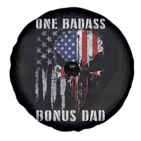 Funny One Badass Bonus Dad Spare Tire Cover Step Dad Fathers Day 4th Of July American Flag Skull - Wonder Print Shop