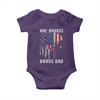Funny One Badass Bonus Dad Baby Onesie Step Dad Fathers Day 4th Of July American Flag Skull - Wonder Print Shop