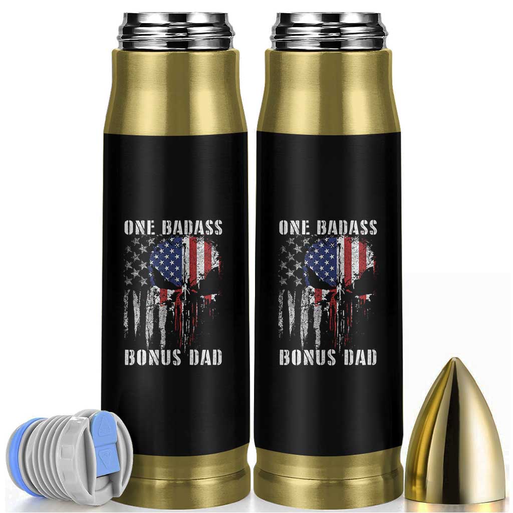 Funny One Badass Bonus Dad Bullet Tumbler Step Dad Fathers Day 4th Of July American Flag Skull - Wonder Print Shop