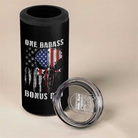 Funny One Badass Bonus Dad 4 in 1 Can Cooler Tumbler Step Dad Fathers Day 4th Of July American Flag Skull - Wonder Print Shop