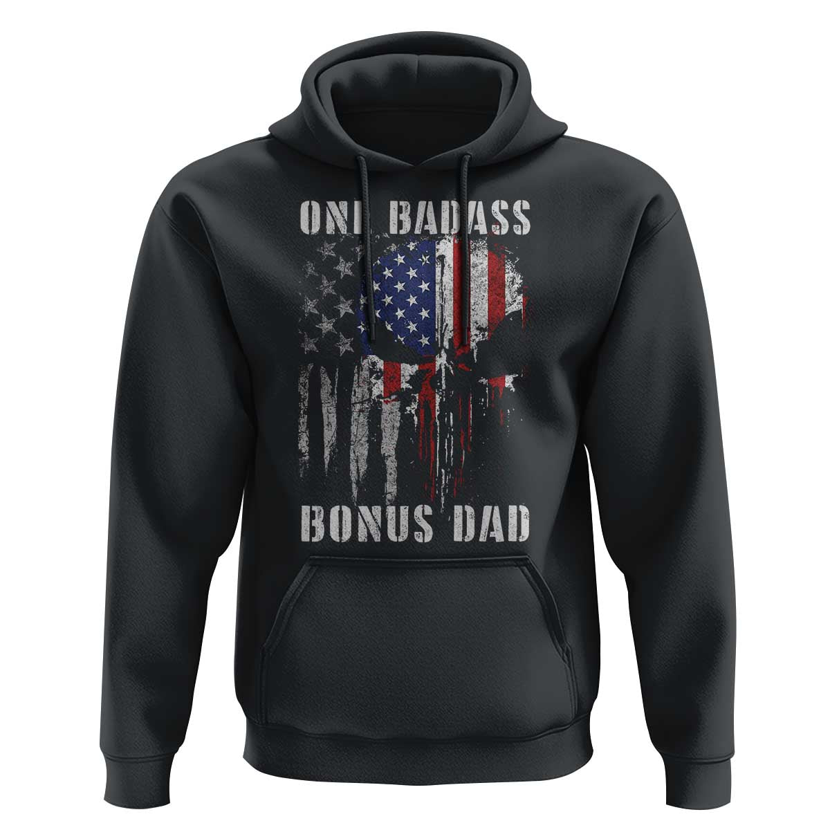 Funny One Badass Bonus Dad Hoodie Step Dad Fathers Day 4th Of July American Flag Skull - Wonder Print Shop