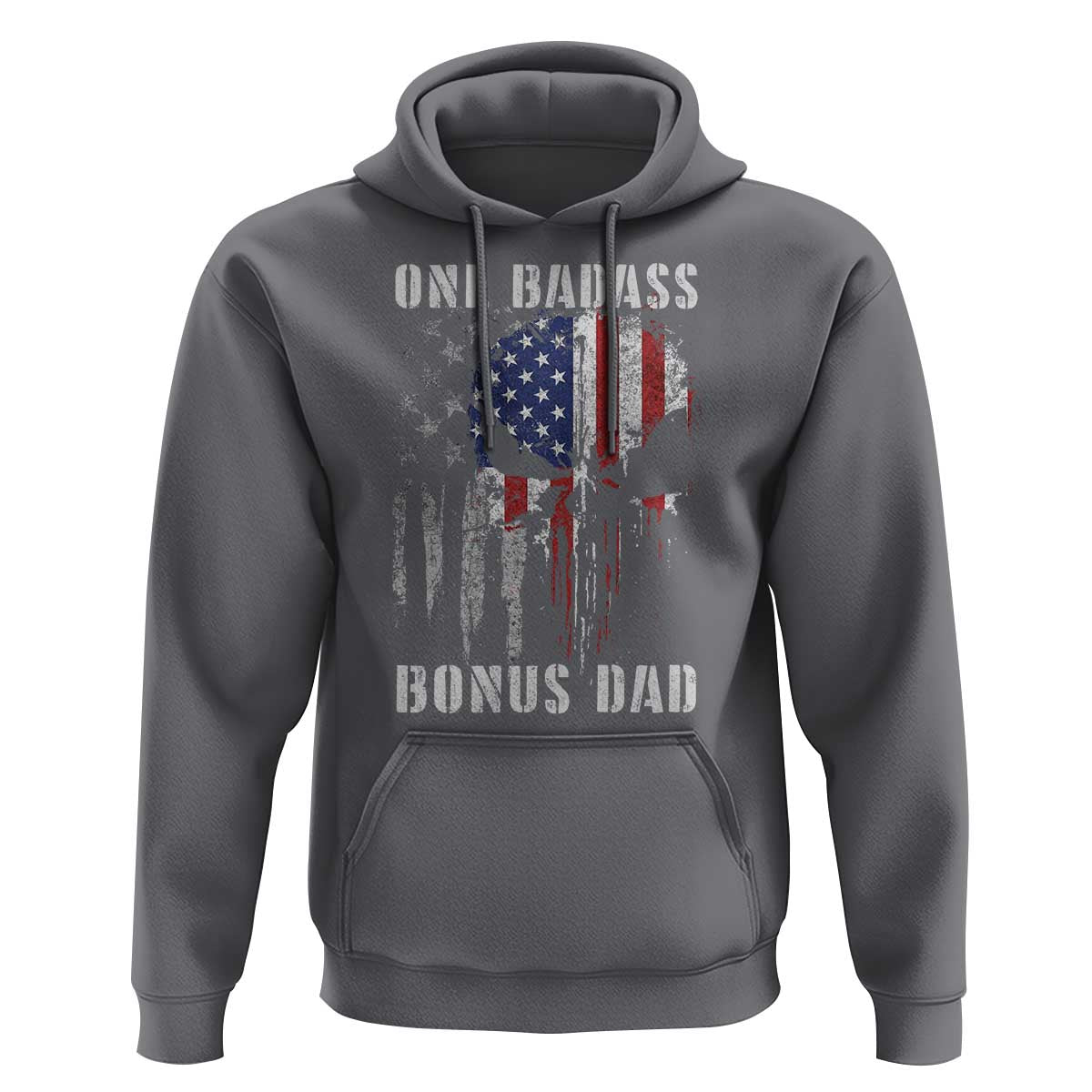 Funny One Badass Bonus Dad Hoodie Step Dad Fathers Day 4th Of July American Flag Skull - Wonder Print Shop