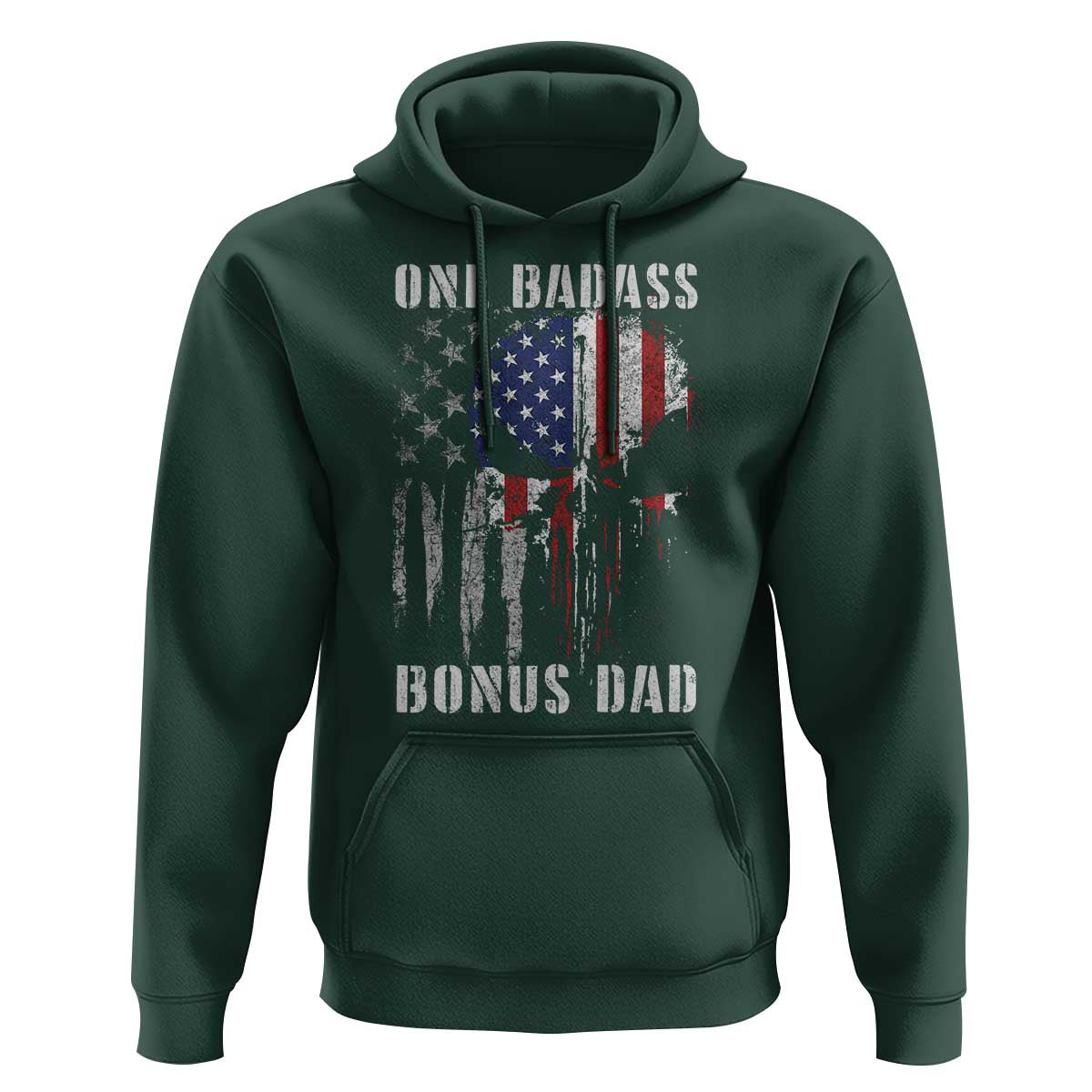 Funny One Badass Bonus Dad Hoodie Step Dad Fathers Day 4th Of July American Flag Skull - Wonder Print Shop