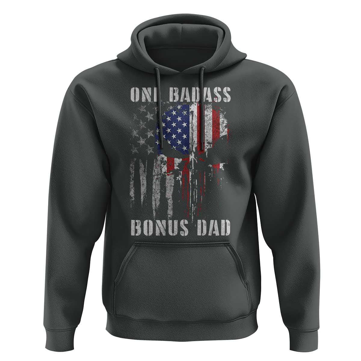 Funny One Badass Bonus Dad Hoodie Step Dad Fathers Day 4th Of July American Flag Skull - Wonder Print Shop